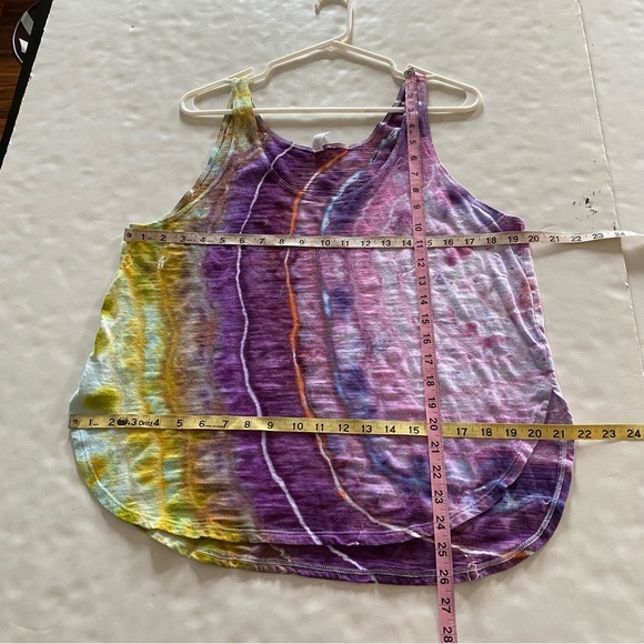 Handmade Geode Tie Dye Tank Top Shirt Womens Size Large Pink Chartreuse Upcycled - Picture 6 of 8